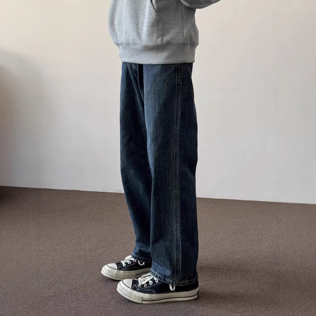 復古水洗做舊直筒牛仔潮牌褲裝