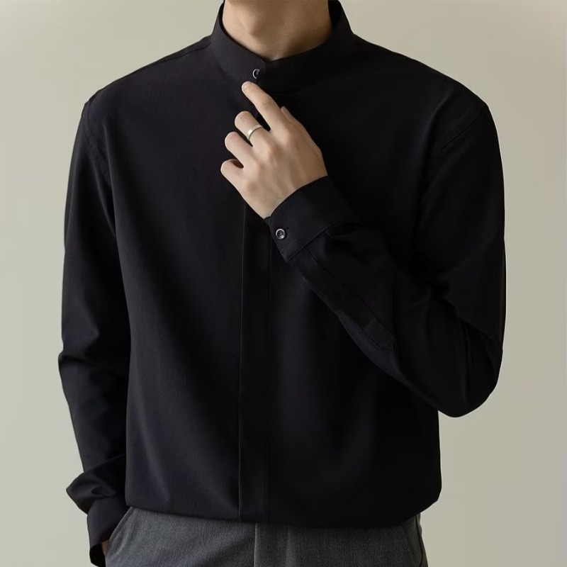 輕熟風暗扣高級感立領長袖襯衫