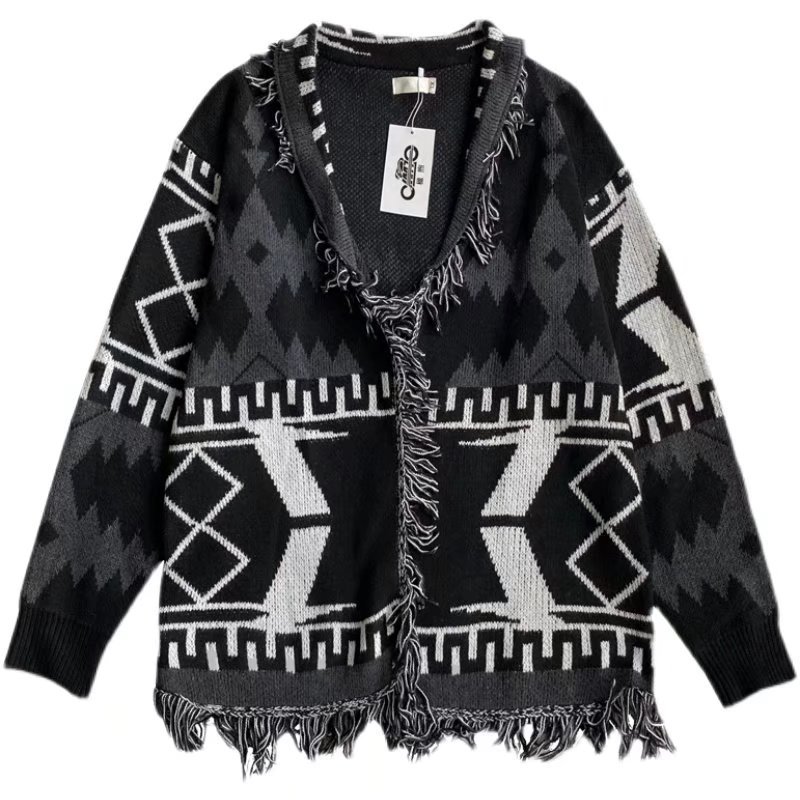 潮牌復古流行針織長袖V領開衫