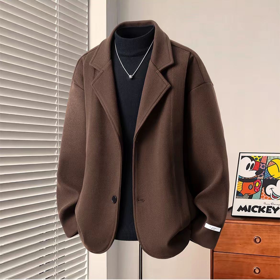 潮流時尚防風休閒百搭帥氣西裝領毛呢外套