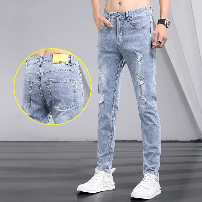 破洞牛仔韓版修身九分小腳潮牌褲裝