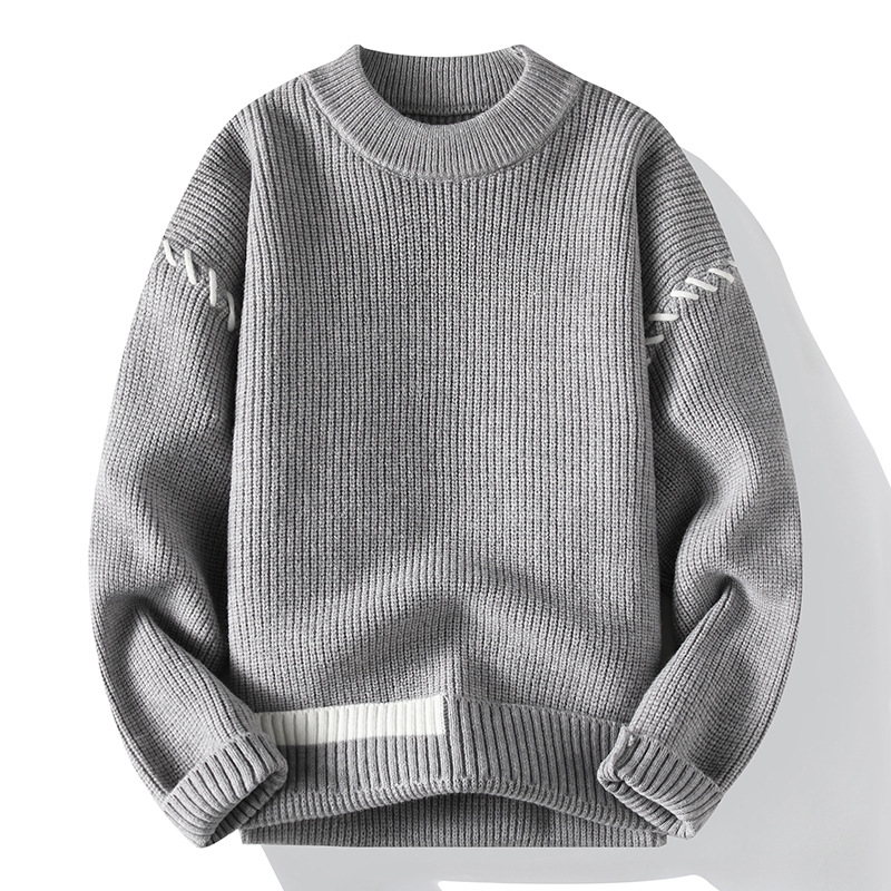 半高領潮流休閒套頭撞色針織衫