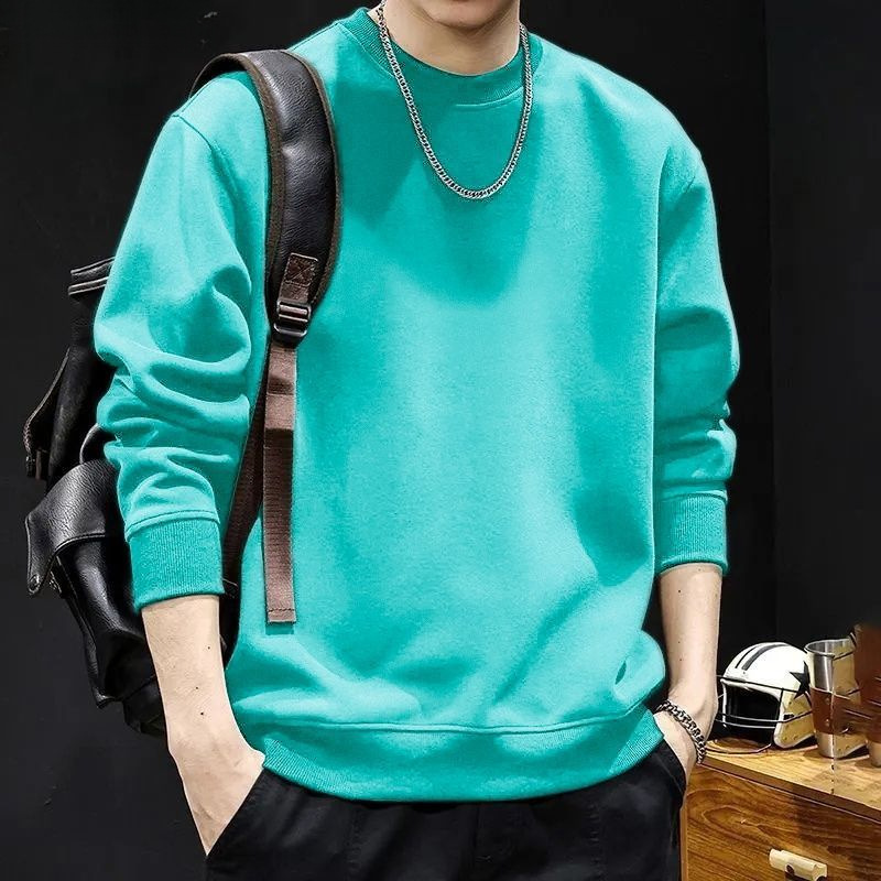 美式潮流圓領寬鬆簡約舒適素色套頭長袖T恤