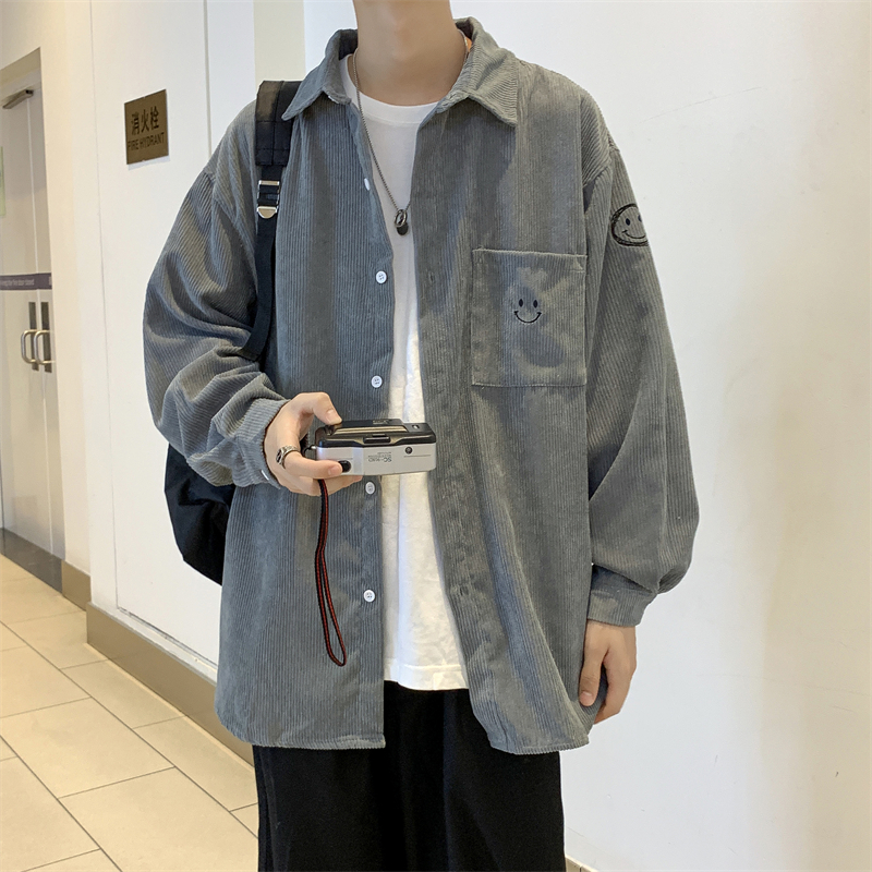 笑臉印花ins日系潮流長袖襯衫