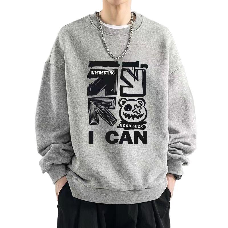 美式圓領刷毛加厚oversize寬鬆帥氣長袖T恤