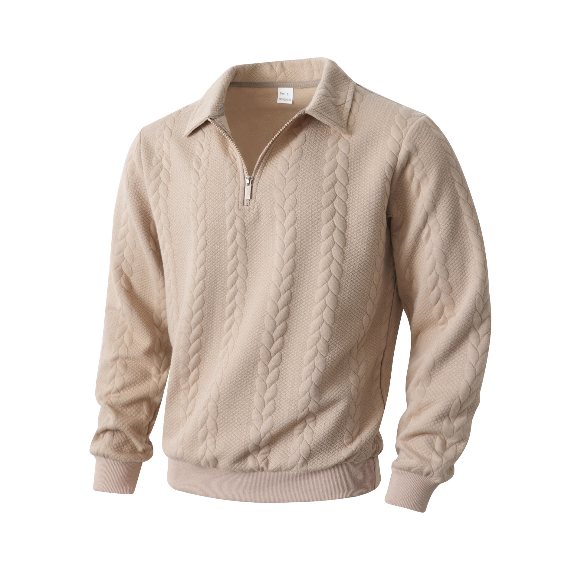 帥氣提花翻領休閒半拉鍊長袖針織衫