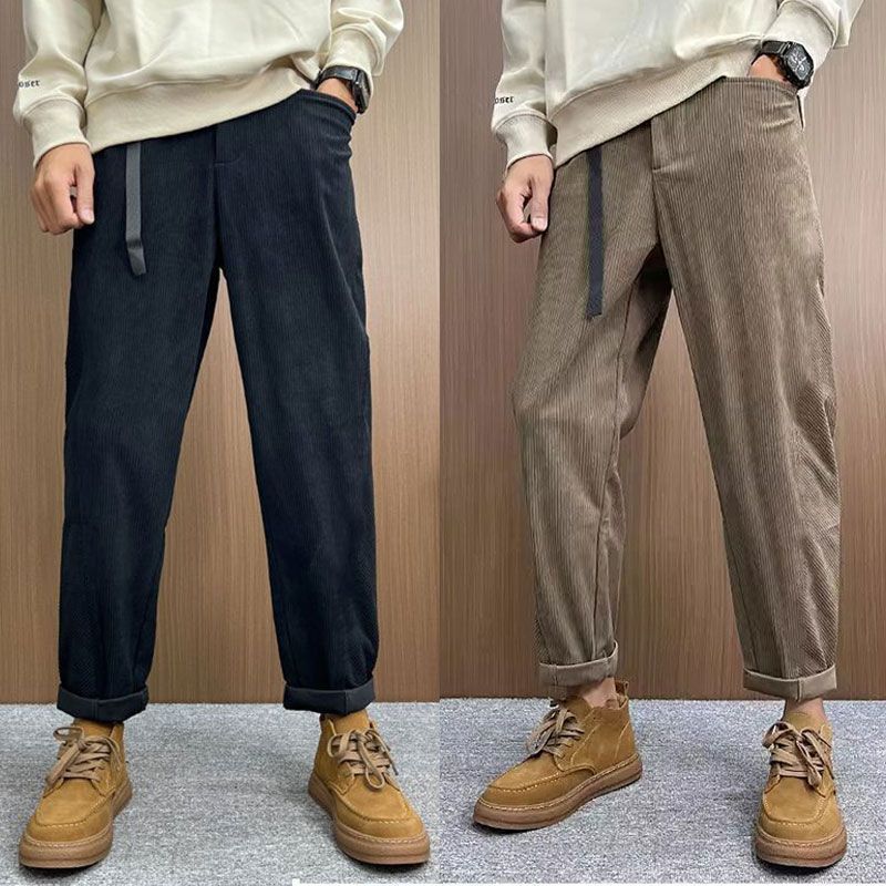百搭帥氣寬鬆直筒燈芯絨細條休閒運動褲