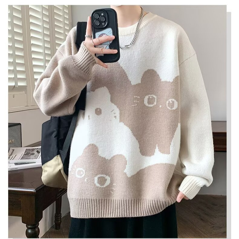 加厚寬鬆貓咪學院風慵懶內搭仿貂絨毛衣-vivivale
