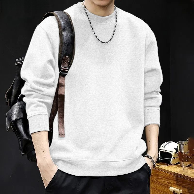 美式潮流圓領寬鬆簡約舒適素色套頭長袖T恤