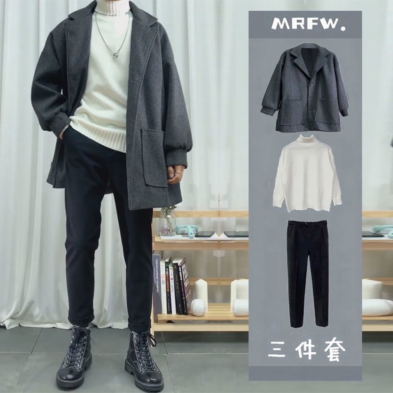 【單件/套裝】港風秋冬季三件套加厚休閒套裝韓版潮流男生百搭帥氣一套衣服褲子