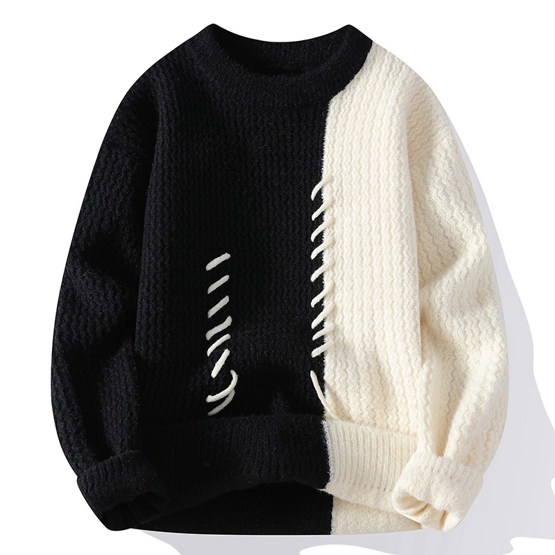 潮流撞色百搭保暖針織衫加厚內搭毛衣