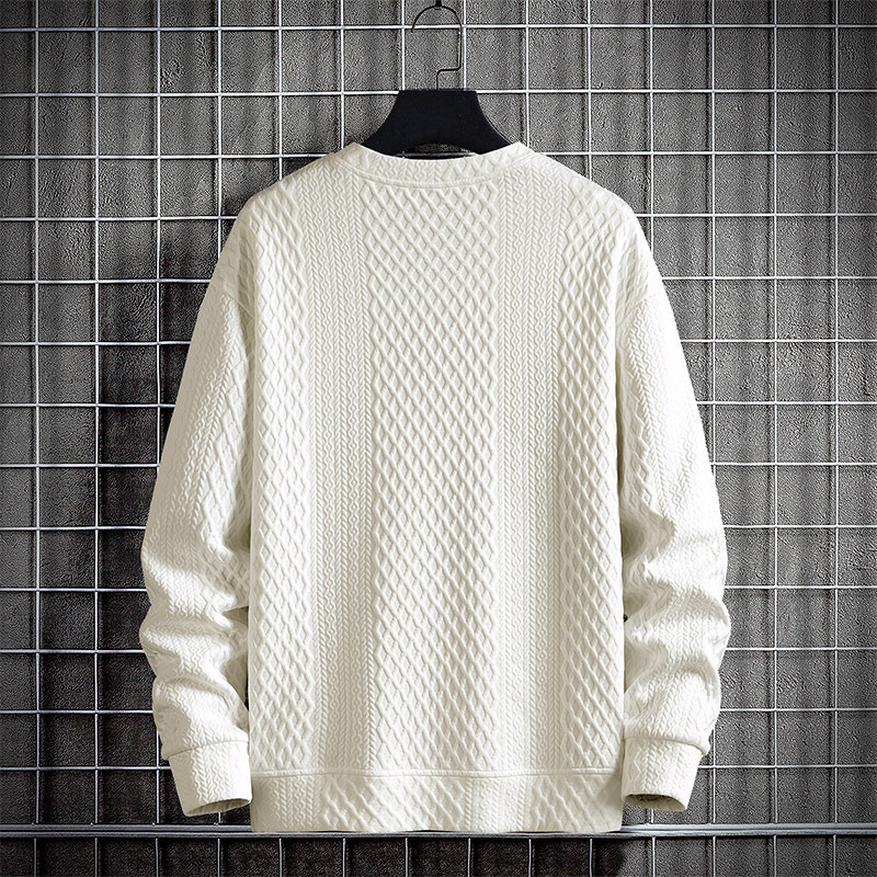 潮牌提花大碼圓領套頭打底衫寬鬆休閒長袖T恤