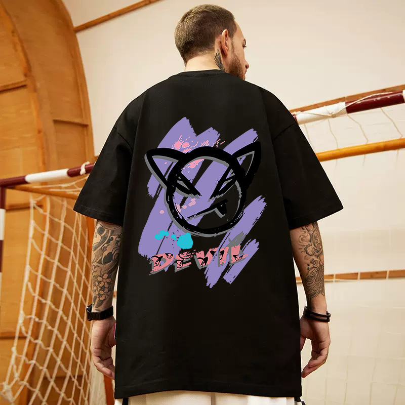 聚酯印花短袖T恤衫M-8XL 新款國潮港風大碼流行oversize