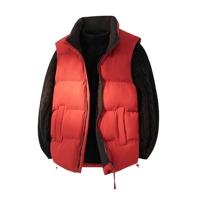 潮牌百搭保暖加厚立領多口袋棉馬甲外套