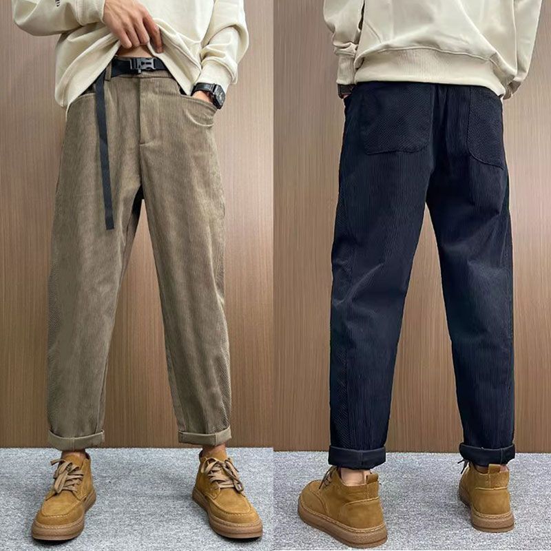 百搭帥氣寬鬆直筒燈芯絨細條休閒運動褲