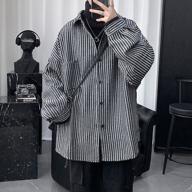 【單件/套裝】潮流帥氣港風日系條紋襯衫寬鬆+百搭休閒西褲兩件套