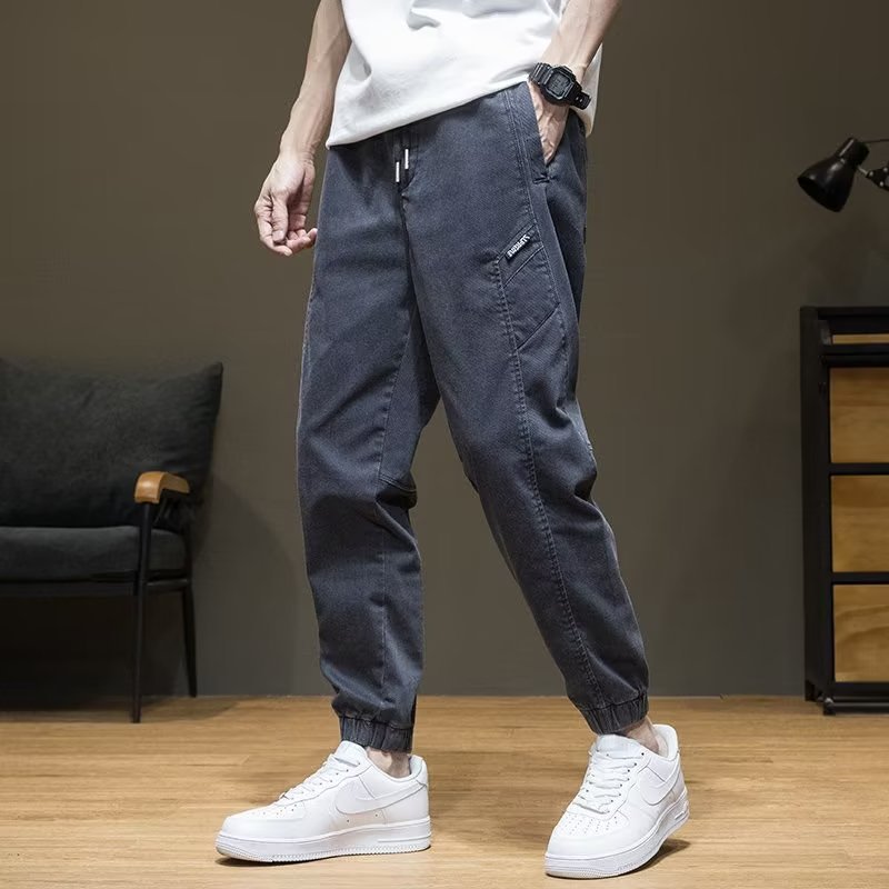 彈力棉加厚工裝潮流束腳休閒寬鬆大碼牛仔褲