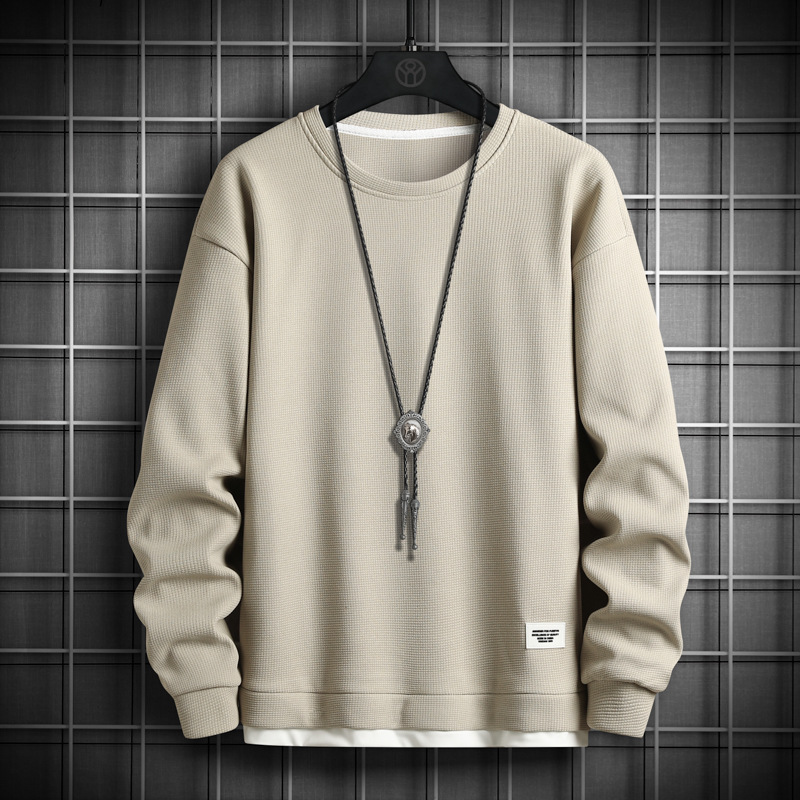 六色簡約休閒百搭圓領拼接長袖衛衣