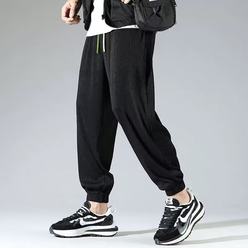 春夏季潮流大碼時尚男士休閒褲冰絲涼感純色運動褲速乾百搭束腳褲