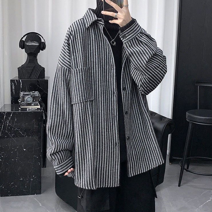 【單件/套裝】潮流帥氣港風日系條紋襯衫寬鬆+百搭休閒西褲兩件套