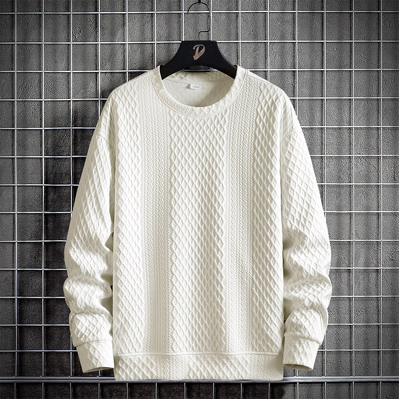 潮牌提花大碼圓領套頭打底衫寬鬆休閒長袖T恤