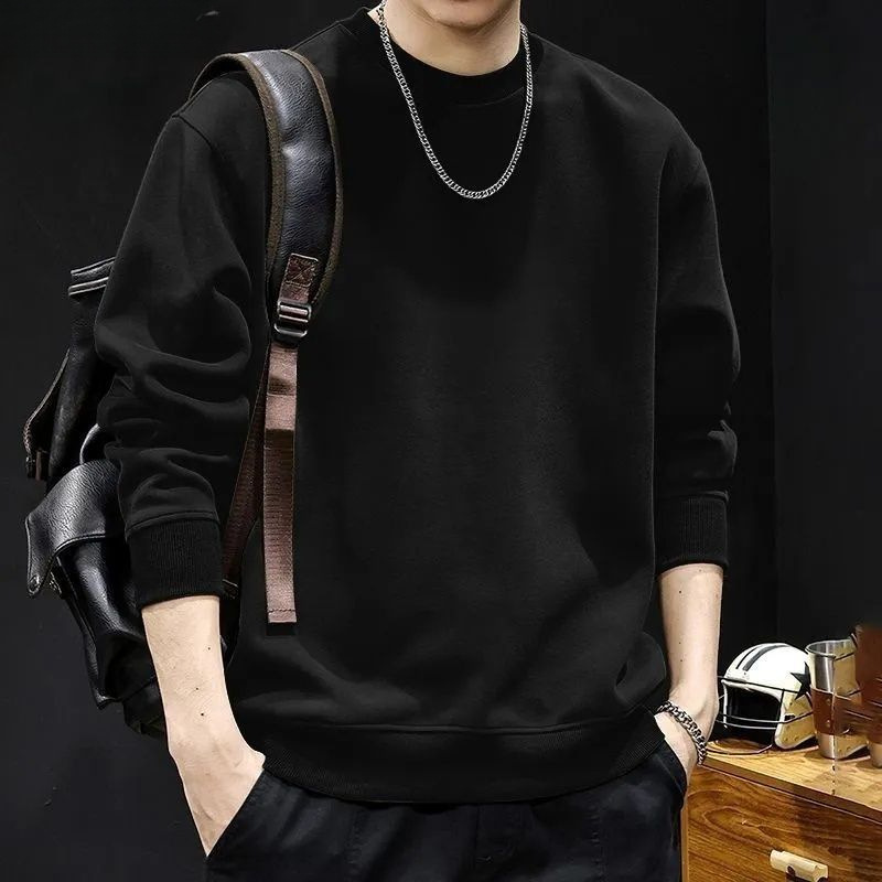 美式潮流圓領寬鬆簡約舒適素色套頭長袖T恤