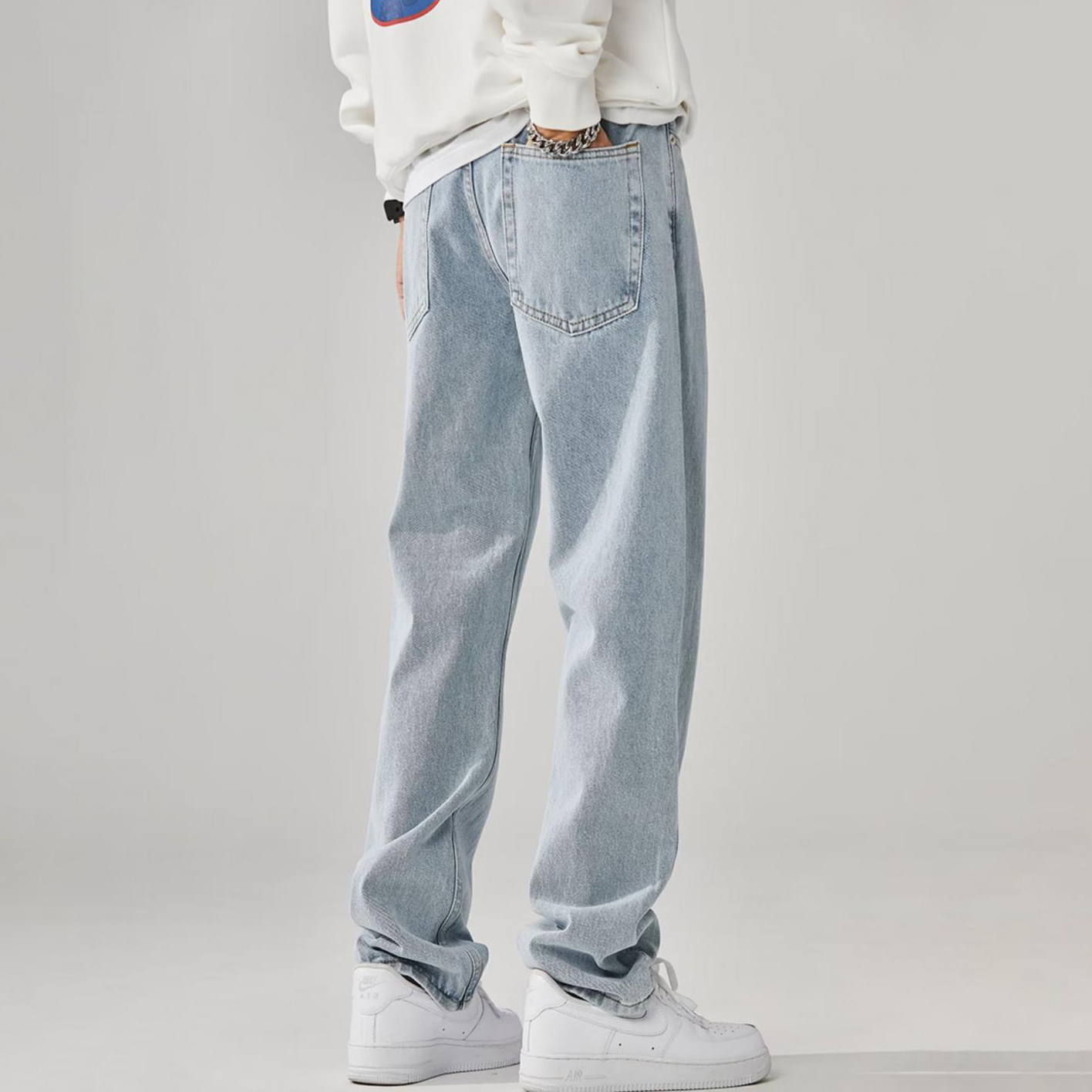 牛仔復古美式寬鬆直筒褲裝