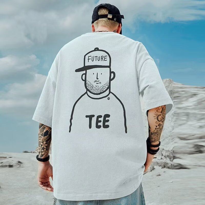 高街潮牌寬鬆T恤美式純棉短袖男加肥加大五分袖300斤大碼男裝夏季