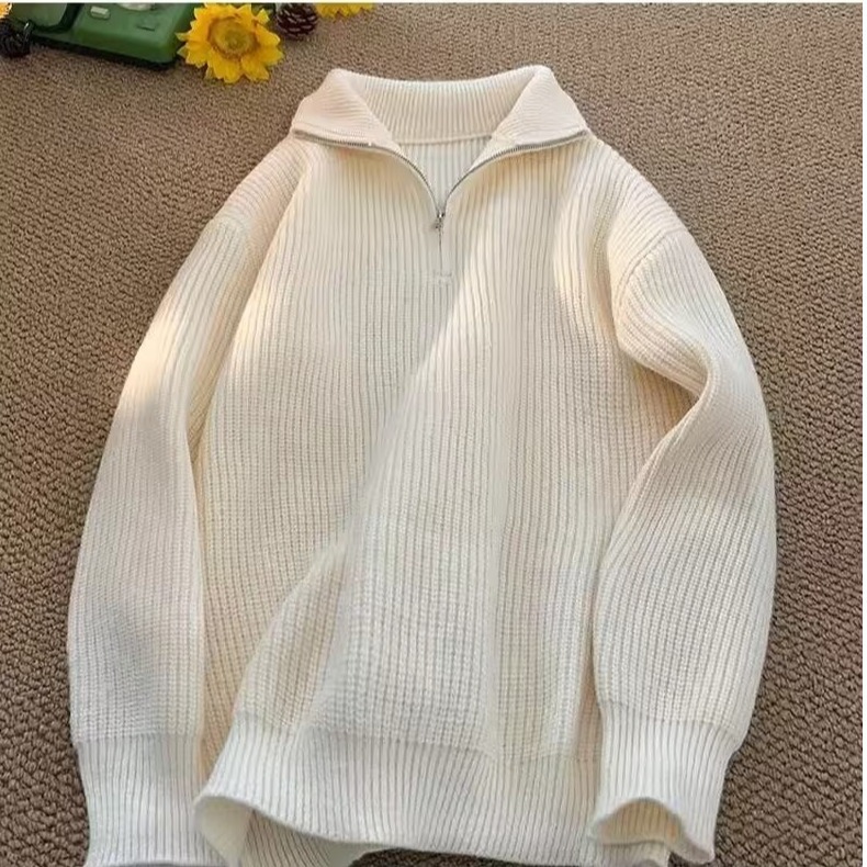 半拉鍊高領素色韓系慵懶風百搭休閒針織毛衣