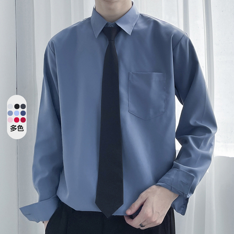 【送領帶】商務高級感薄款工裝休閒長袖襯衫