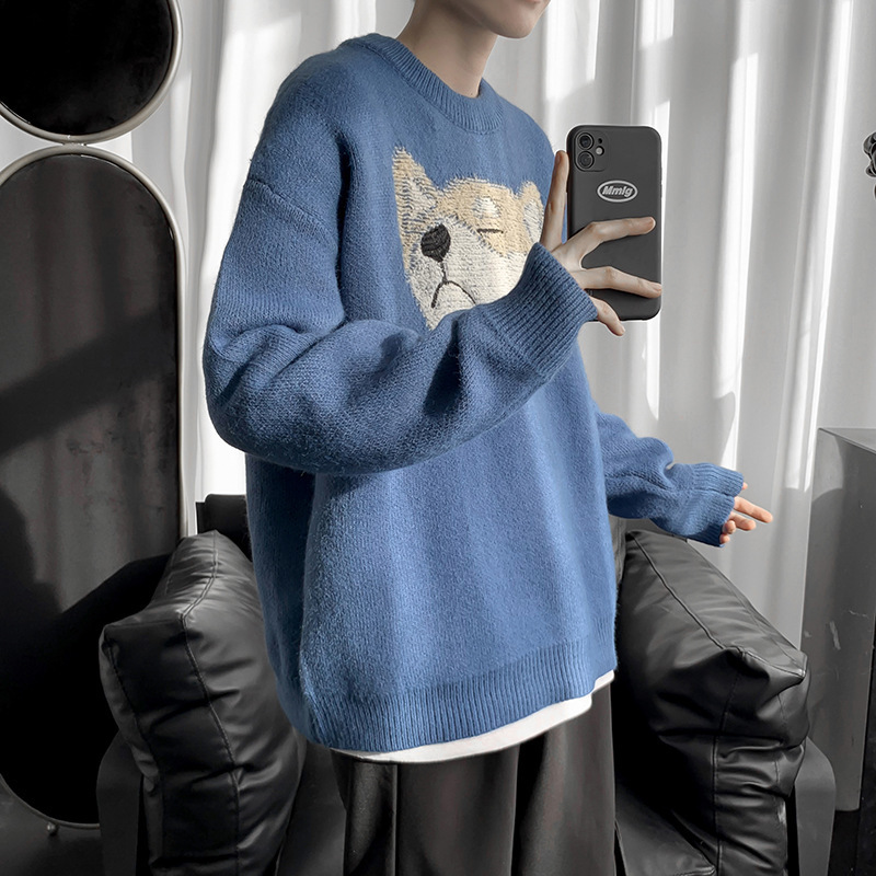 可愛狗頭毛衣簡約風卡通長袖針織衫