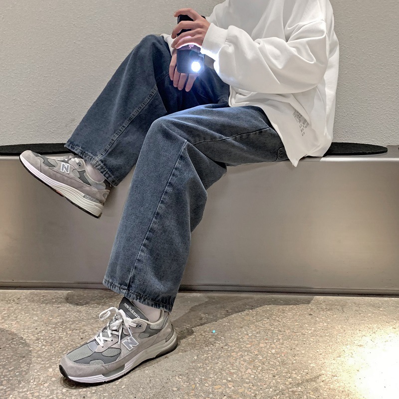 復古牛仔直簡闊腿褲ins韓版潮流長褲褲裝