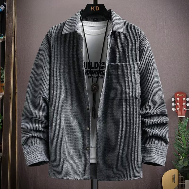 復古燈芯絨翻領長袖潮牌百搭襯衫