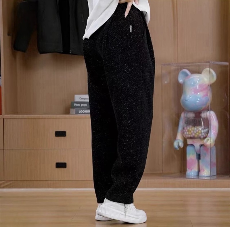 加厚時尚百搭斜條紋銀絲寬鬆休閒闊腿褲