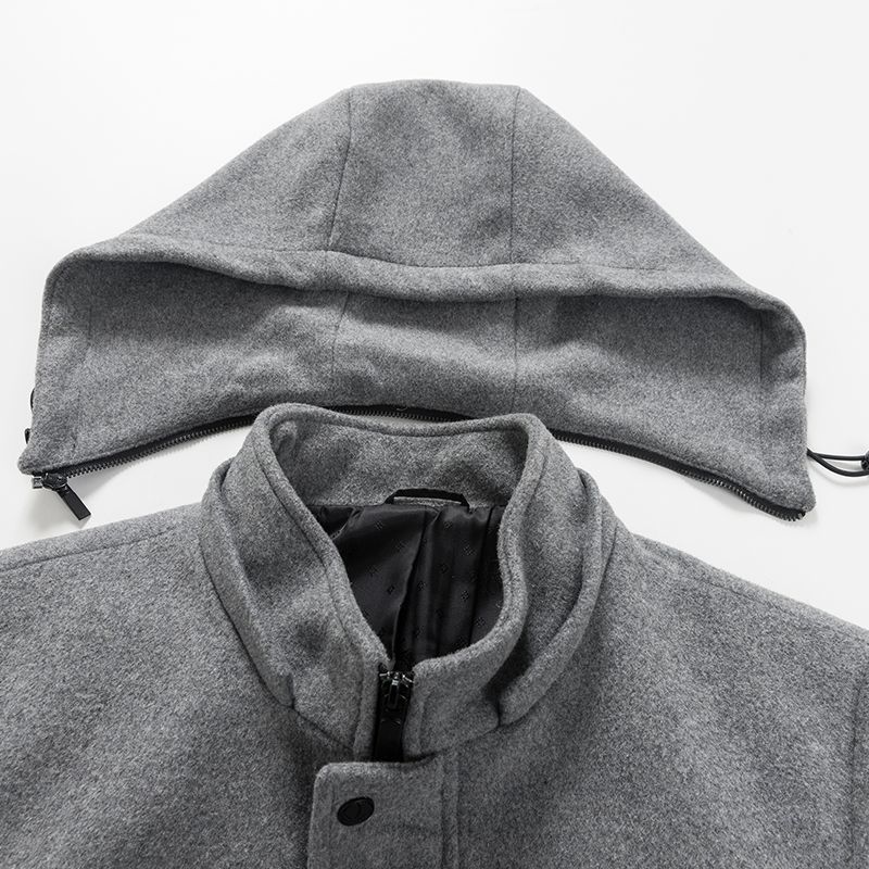 素色可脫卸帽中長版休閒舒適大衣外套