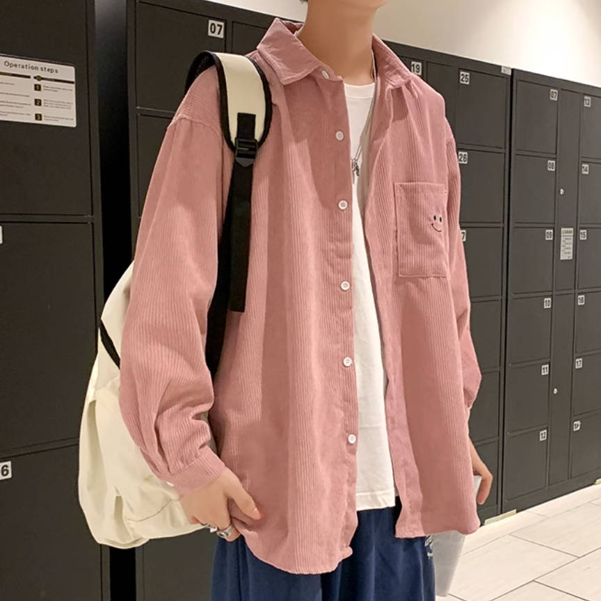 笑臉印花ins日系潮流長袖襯衫