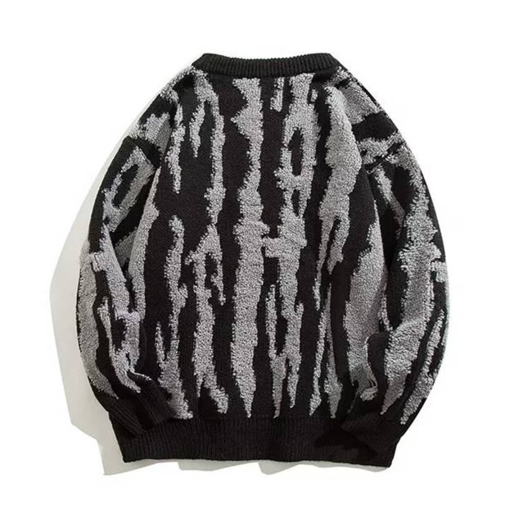 圓領撞色拼接慵懶長袖針織衫