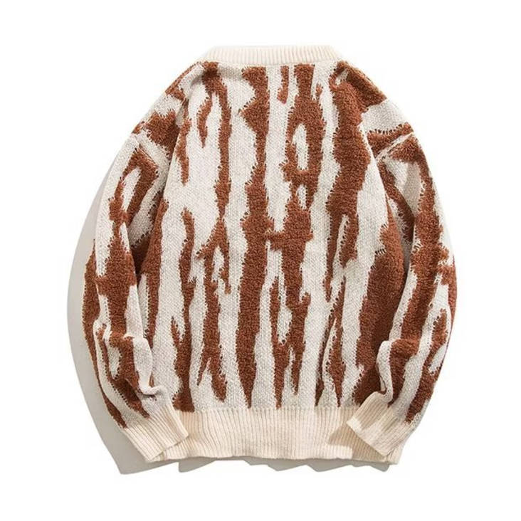 圓領撞色拼接慵懶長袖針織衫