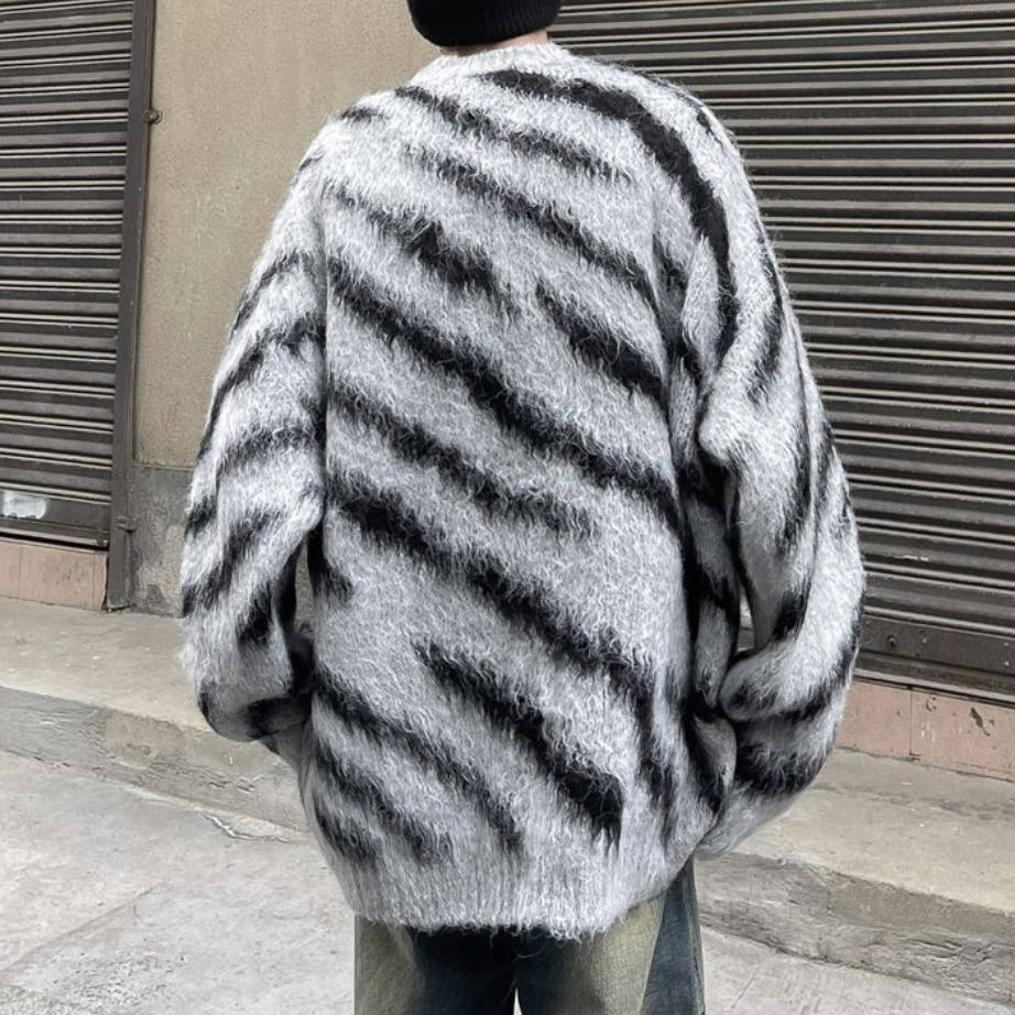 水貂絨條紋毛衣潮牌復古痞帥針織衫