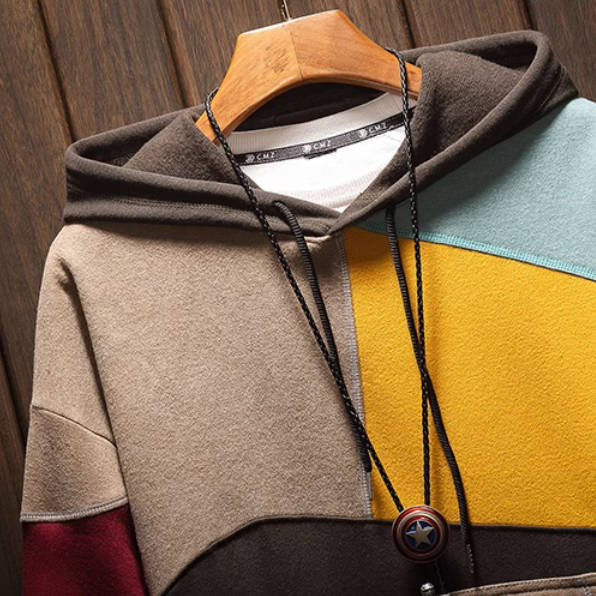 連帽潮拼色加絨連帽長袖衛衣
