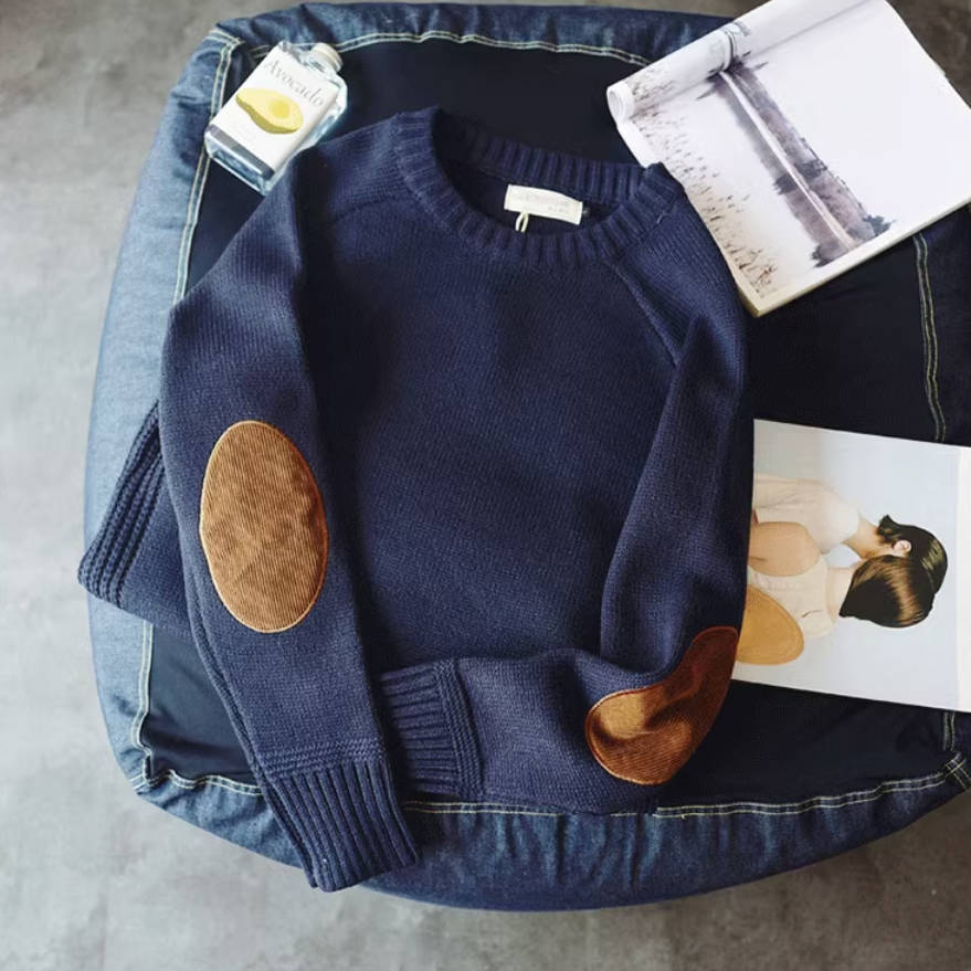 日系復古圓領套頭長袖針織衫