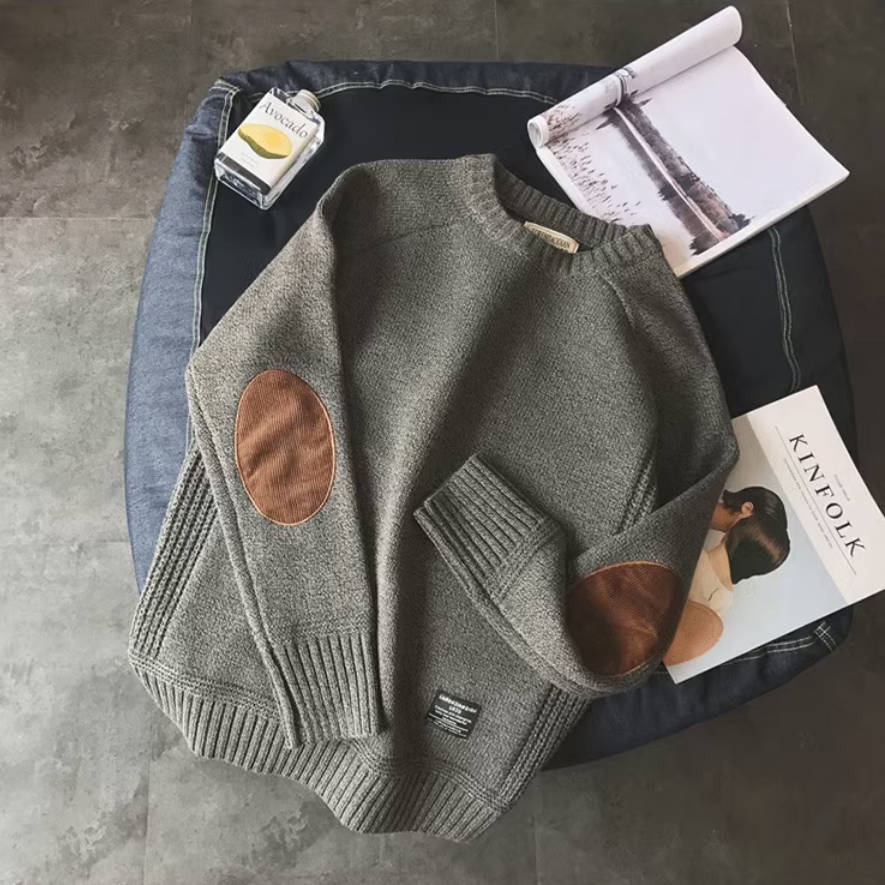 日系復古圓領套頭長袖針織衫