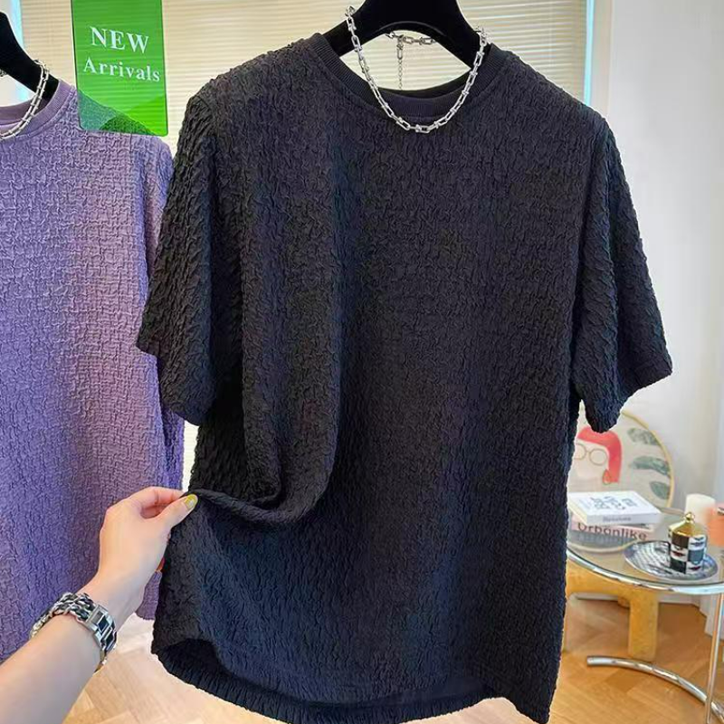 輕奢高級肌理感涼感寬鬆休閒泡泡紗短袖t恤