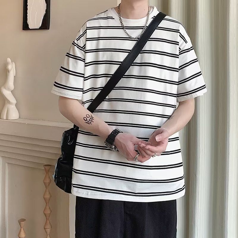 休閒寬鬆條紋潮流百搭款短袖T恤
