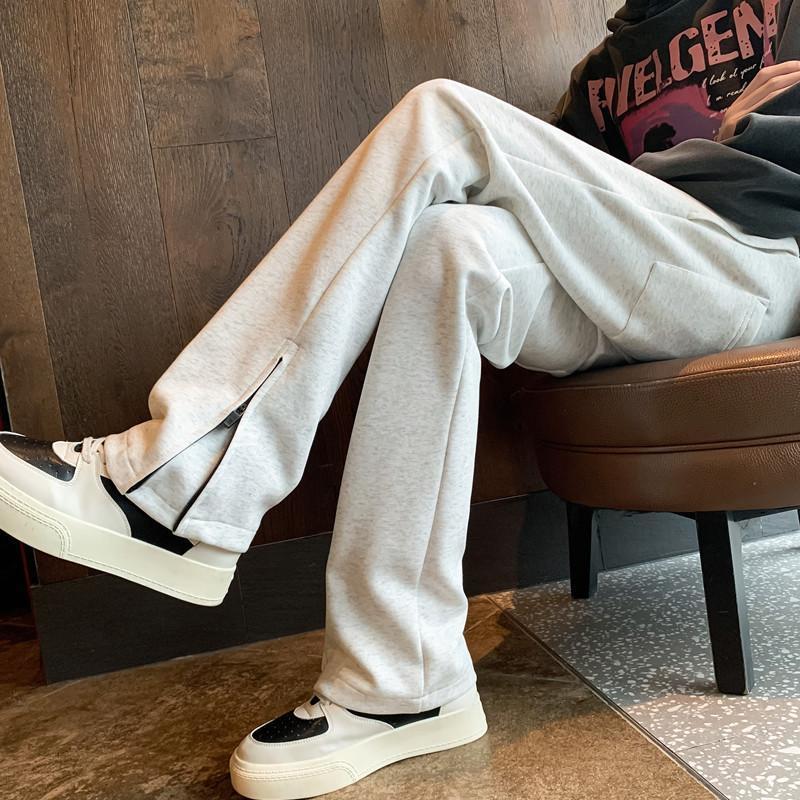 重磅美式褲腳拉鍊潮牌修身運動直筒休閒長褲