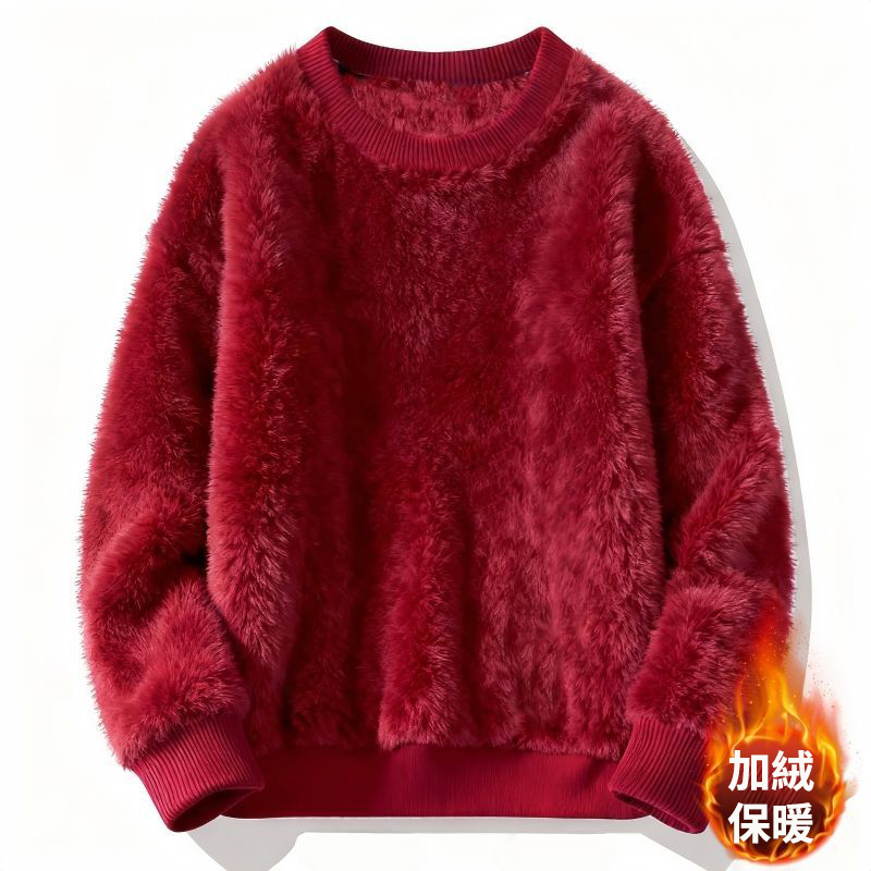 保暖圓領寬鬆美式刷毛港風ins風加厚毛絨長袖T恤