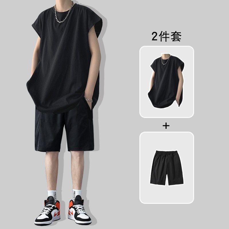 【單件/套裝】無袖帥氣背心t恤+休閒運動短褲兩件套裝