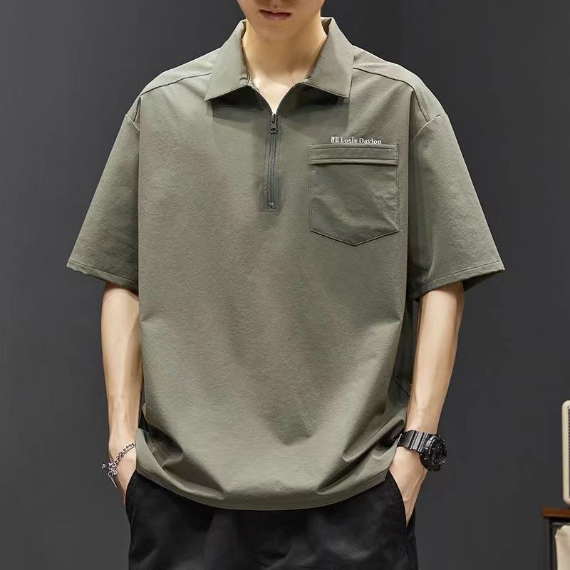 冰絲日系休閒字母翻領薄款寬鬆速乾短袖polo衫
