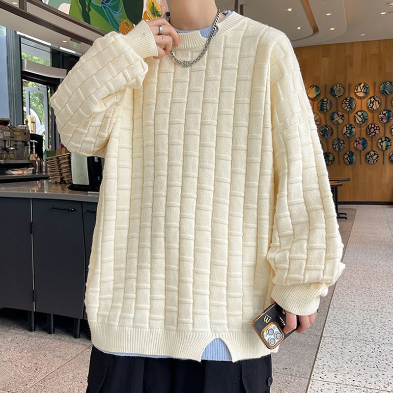 多巴胺假兩件寬鬆港風打底衫情侶針織毛衣