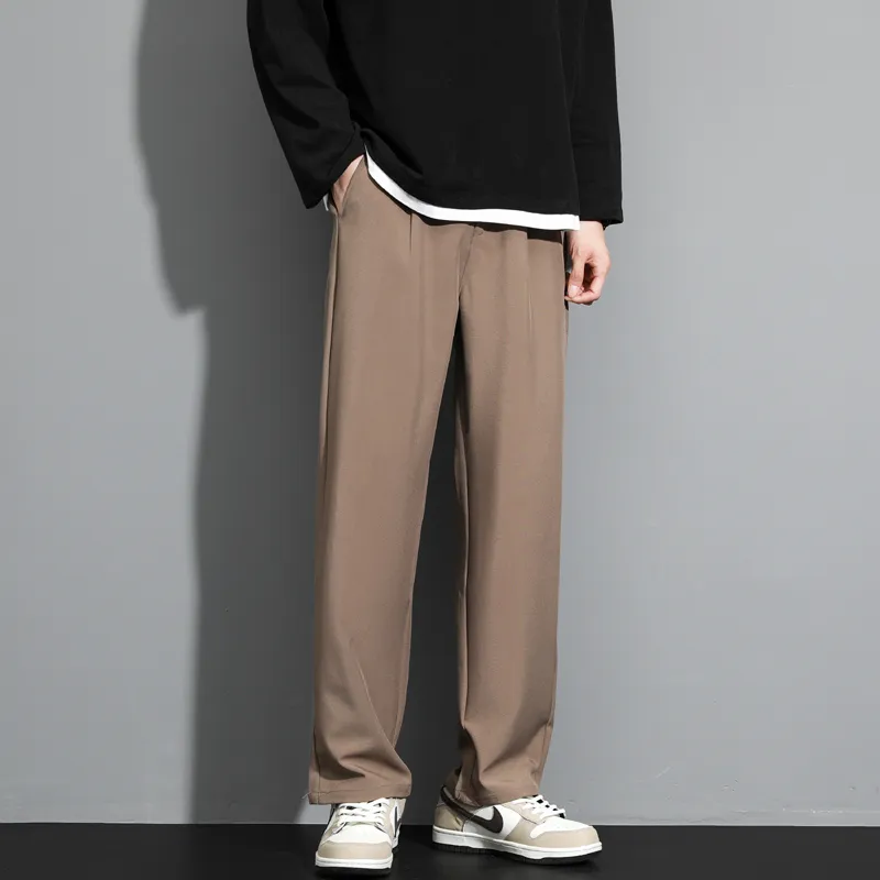 潮流休閒闊腿寬鬆直筒痞帥垂感西裝褲